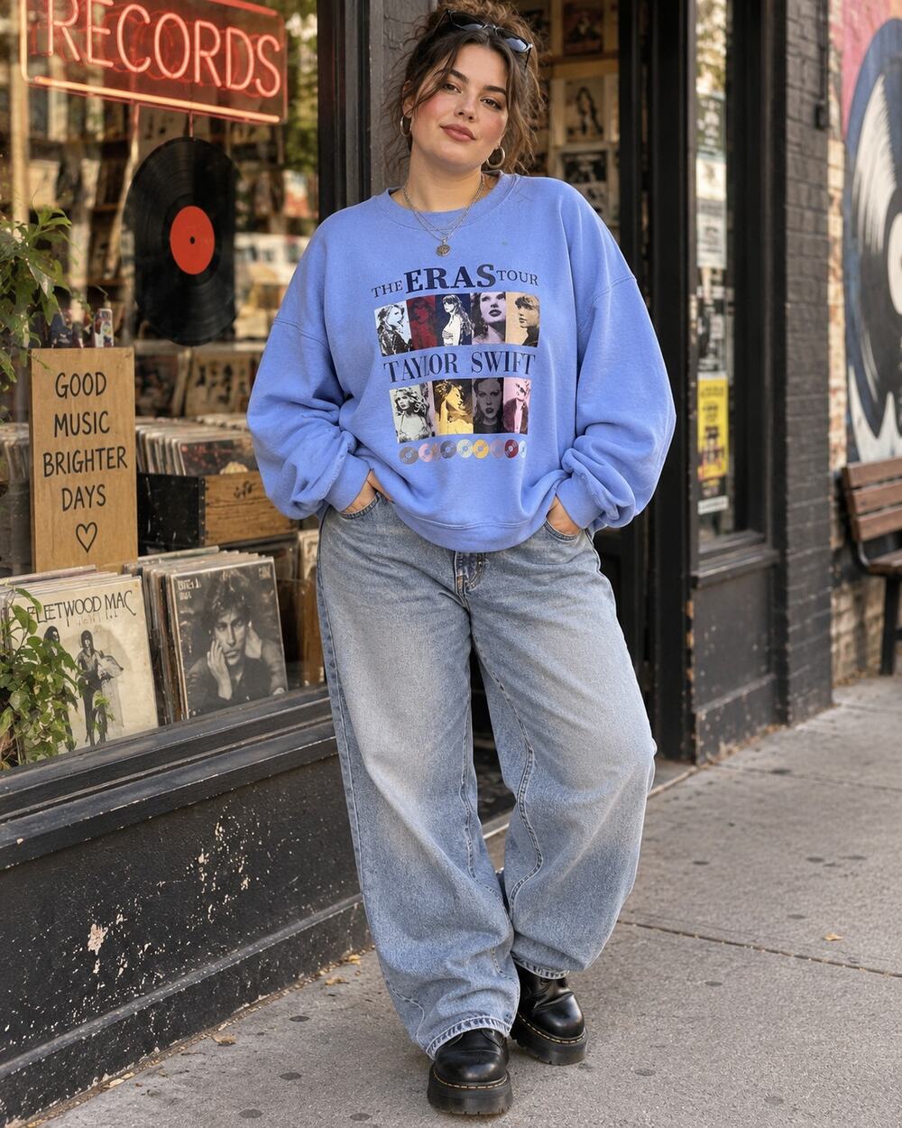 Taylor Swift Eras Tour Blue Oversized Graphic Sweatshirt Approx XL